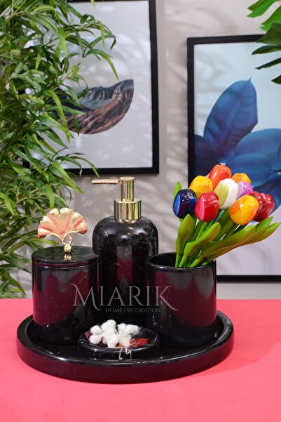 MIARIK DESIGN & DEKORASYON Dekoratif Mermer Yaprak Detaylı 5 Li Banyo Seti Ta...