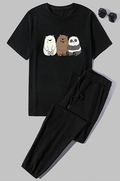 Trend Sizde Σετ φόρμας φόρμας Unisex Friendly Bears με στάμπα πάνω κάτω