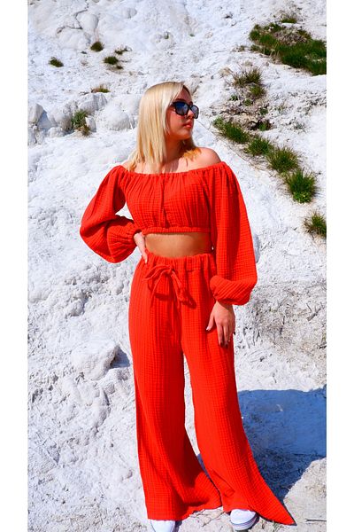 PANCHY CANKY Muslin Colorful Spring-Summer Crop Set - Slit Trousers