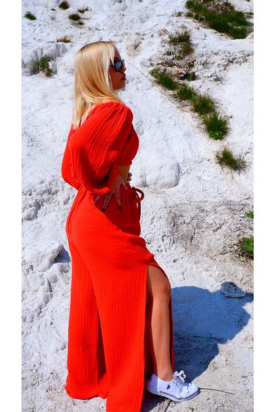 PANCHY CANKY Muslin Colorful Spring-Summer Crop Set - Slit Trousers