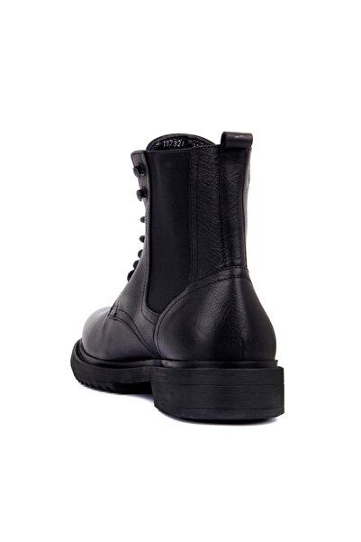 SailLakers - Μαύρες δερμάτινες ανδρικές μπότες με κορδόνια 102-3516-7457