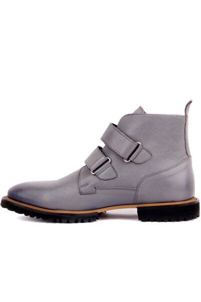 SailLakers - Gray Leather Velcro Men's Boots 102-3657-8-1155