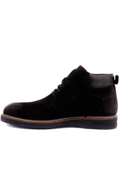 SailLakers - Μαύρες δερμάτινες ανδρικές μπότες με κορδόνια Nubuck 102-3824-21750