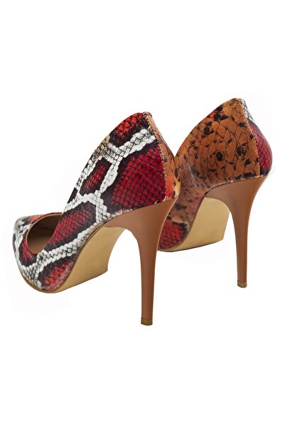 MADİVA Oranj ( Portakal) Renkli Yılan Desenli 10 Cm Topuklu Stiletto