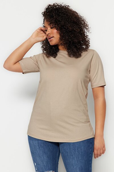 Trendyol Curve Mink Petrol Color Detail výstřihu u krku 100% bavlna - TBBSS22BF0031