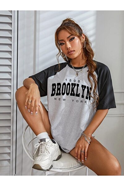 Machetta Μπλουζάκι Unisex μεγάλου μεγέθους γκρι χρώματος Brooklyn printed oversize