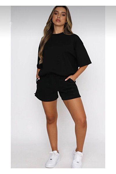 AFROGİYİM Women's Straight Unprinted Shorts Set