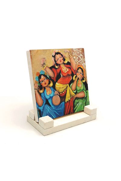 Sadrazam Dancing Oriental Women Printed Natural Stone Tabletop