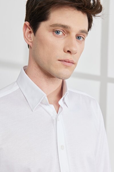 ALTINYILDIZ CLASSICS Чоловічий білий тонкий приталений комір на прихованих ґудзиках 100 бавовна Сорочка