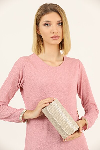 bibags Βραδινή τσάντα φορέματος με χρυσό ριγέ στήθος