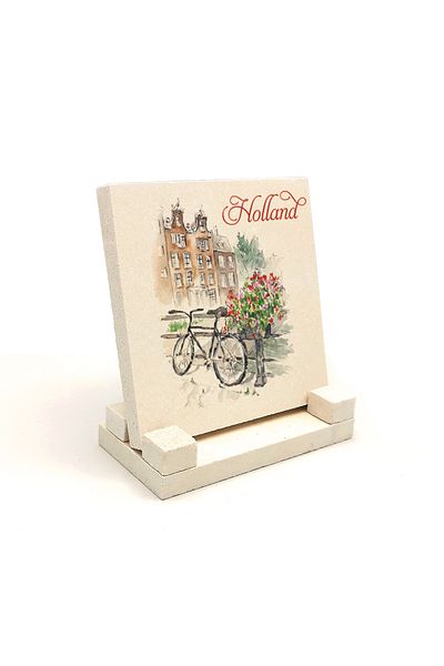Sadrazam Natural Stone Desktop with Dutch Bicycle Image Printed