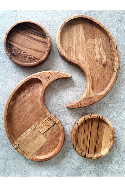 SürLaz Snack Serving Plate 4 Piece Set Breakfast Bowl Beech