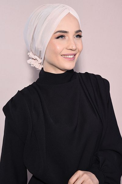 Ns nowascarf Rose Drawstring Double-Sided Hijab Bone Beige