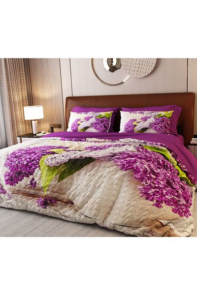 ALACA HOME COLLECTİON طقم بيكيه مكون من 6 قطع من الزهور البرية الأرجوانية للفصول الأربعة 100% قطن ساتان