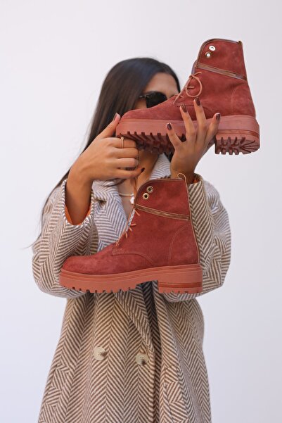 Rugano Cedris Doğal Deri Materyal Eva Taban Kiremit Kadın Postal