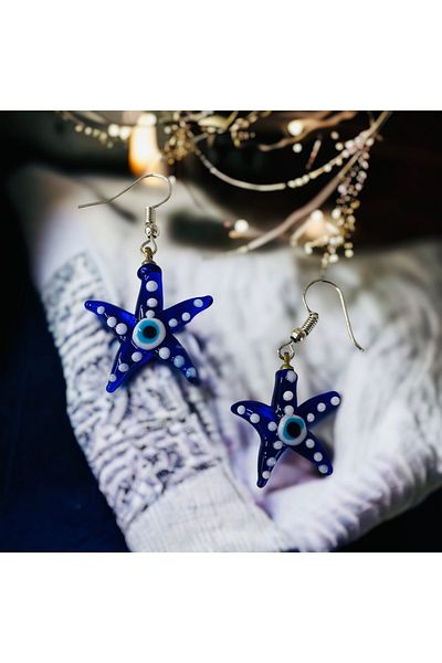 nazarboncuğu Starfish Pattern - Glass Dangle Women's Earring Dress