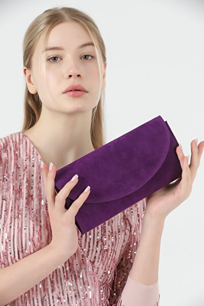 bibags Pochetă portofoliu rochie de seară din piele intoarsa mov