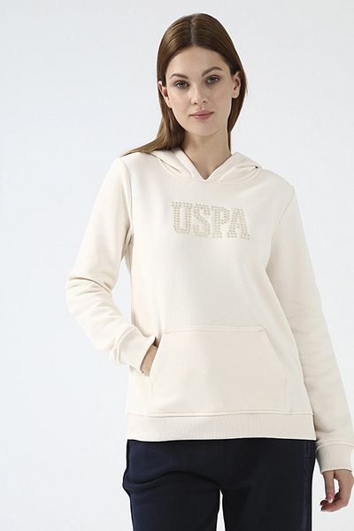 U.S. Polo Assn. Hooded Collar Printed Beige Women's Sweatshirt Gızmo-sk022