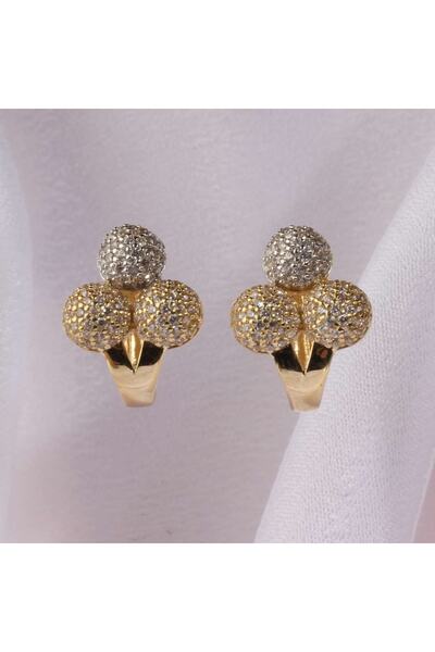 Altınöz Mücevherat Zirkon Taşlı Top Top Yeşil Altın Küpe