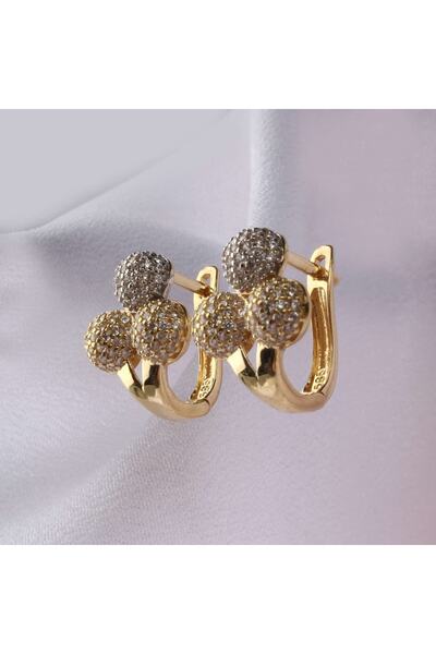 Altınöz Mücevherat Zirkon Taşlı Top Top Yeşil Altın Küpe