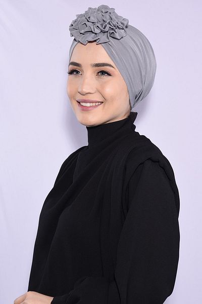 Ns nowascarf Rose Drawstring Double-Sided Hijab Bone Silver Gray