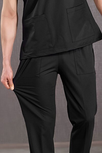 ÇİZGİ MEDİKAL Likralı Siyah Tek Alt Doktor Hemşire Forması Scrubs Pantolon