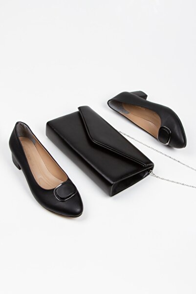 Mitto Women's 3 Cm Short Heeled Buckle Stiletto and Bag Set