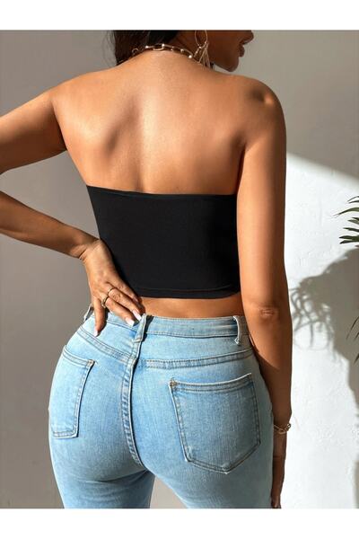 Liona Women's Black Strapless Crop Top Blouse