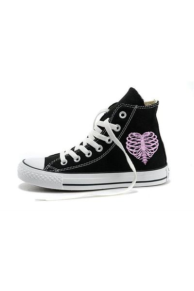 Touz Black Unisex Daily Heart Rib Canvas Shoes