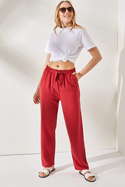 Olalook Women's Tile Pocket Belted Linen Blend Carrot Trousers PNT-19000213