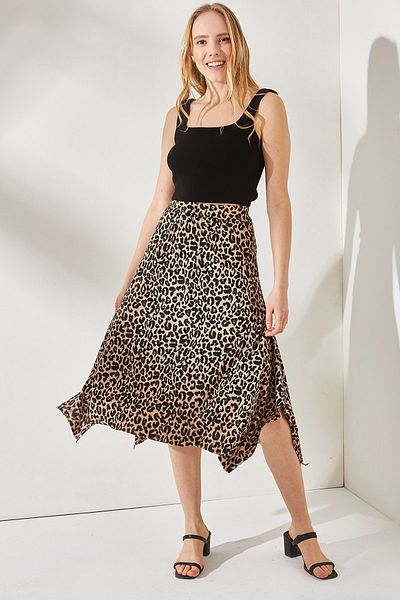 Olalook Női Leopard Mink aszimmetrikus mintás szoknya ETK-19000122