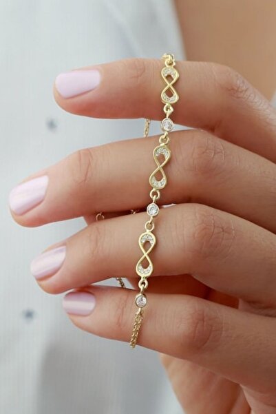 Silvano Jewelry 925 Ayar Gold 3'lü Sonsuzluk Zirkon Taşlı Gümüş Bileklik