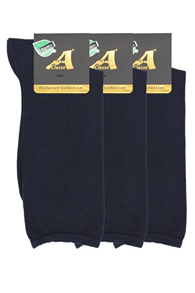 A CLASSE Pack of 3 Elasticless Thin Bamboo Navy Blue Men's Socks (Seamless Toe)