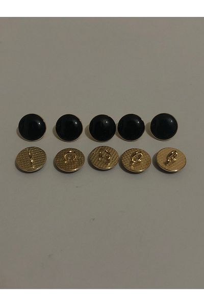 aensia Black Italian Enamel Button on Gold Gold Small Size Metal Button 18 Size Buttons - Pack of 10