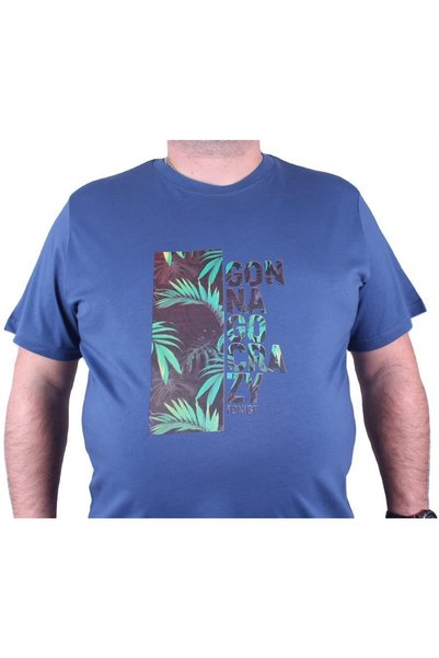 MocGrande Large Size Men's Crew Neck T-Shirt Crazy 23116 Indigo