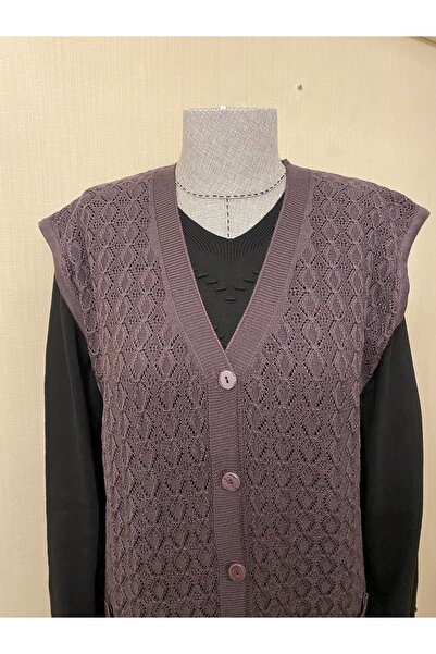 TEK Mevsimlik Merserize Baklava Desenli Anne Yeleği / Lila