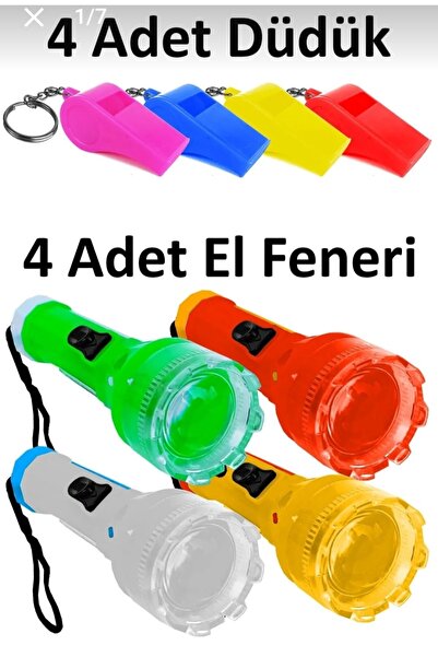 HERŞEY FIRSAT Renkli Ipli Düdük Yüksek Desibel + Elfeneri Karışık Renkli 4 Adet
