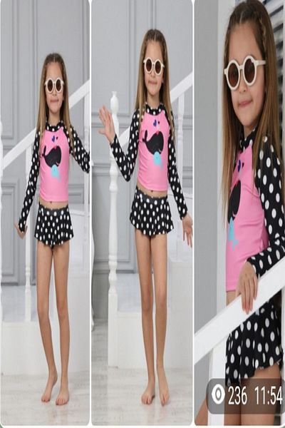 PODİUM GİYİM Trend Whale Pattern Sun Protection Long Sleeve Crop Top Mini Skirt Bikini Bottom Ruffle Bikini Set