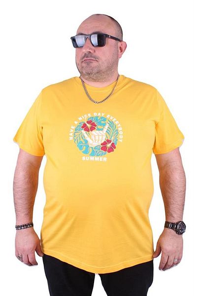 Starbattal Plus Size Men's Crew Neck T-Shirt Summer 23119 Yellow