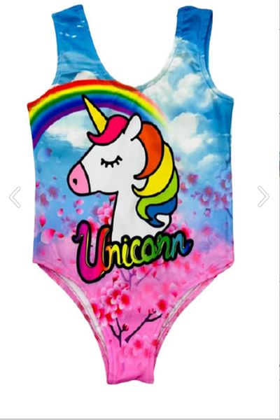 PODİUM GİYİM Costum de baie cu bretele de culoare roz cu imprimeu unicorn pentru fete New Trend