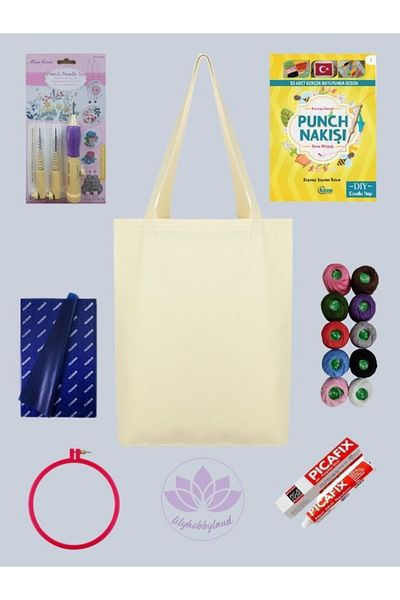 LİLYHOBBYLAND Punch-Paw Cloth (DUCK) Bag Embroidery Set with All Materials Color Cream