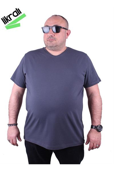 MocGrande Men's Large Size Lycra Basic V-Neck T-Shirt 11160 Fume