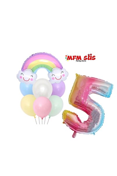 MFM Σετ γενεθλίων με πολύχρωμο μπαλόνι με αλουμινόχαρτο για πάρτι 5 ετών