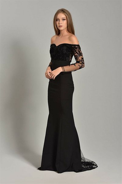 sarebutik Γυναικείο μαύρο μακρυμάνικο φόρεμα με στάμπα