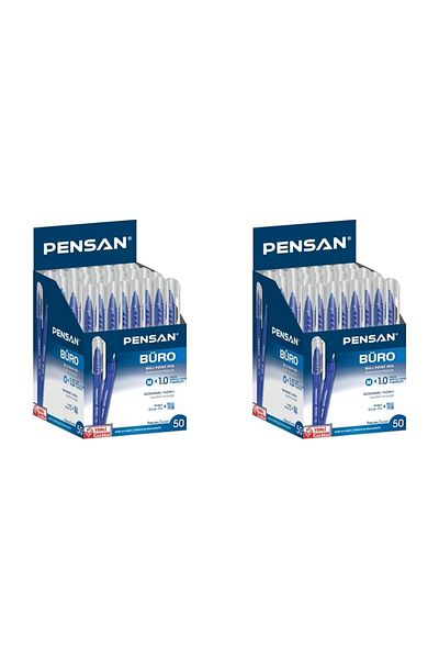 SEYFİKİRTASİYE 2 Pack Pensan Desk Blue Ballpoint Pens 50 Pieces Total 100 Pieces