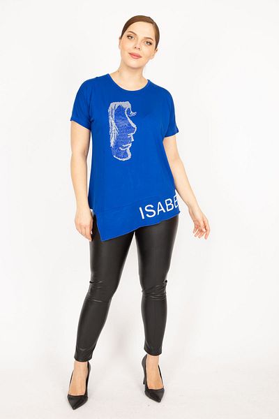 Şans Bluză de damă Saks Plus Size cu piatră și imprimeu 65n35876