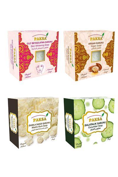 paksa تبييض البشرة، الأرغان، قطرة اللثة، صابون الخيار (4 قطع)