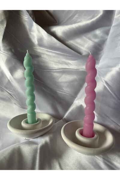 Zdtoptan 4’lü Set, 2 Adet Renkli Italyan Burgulu Beyaz Sabun Kokulu Şamdan Mu...