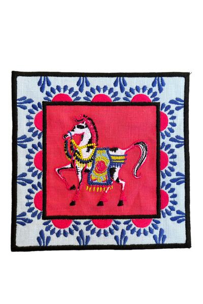 ge living Decorative White Horse Patterned Cocktail Napkin (1 Piece)