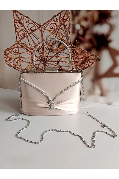Modavien Women's Stoned Mink Satin Evening Dress Bag